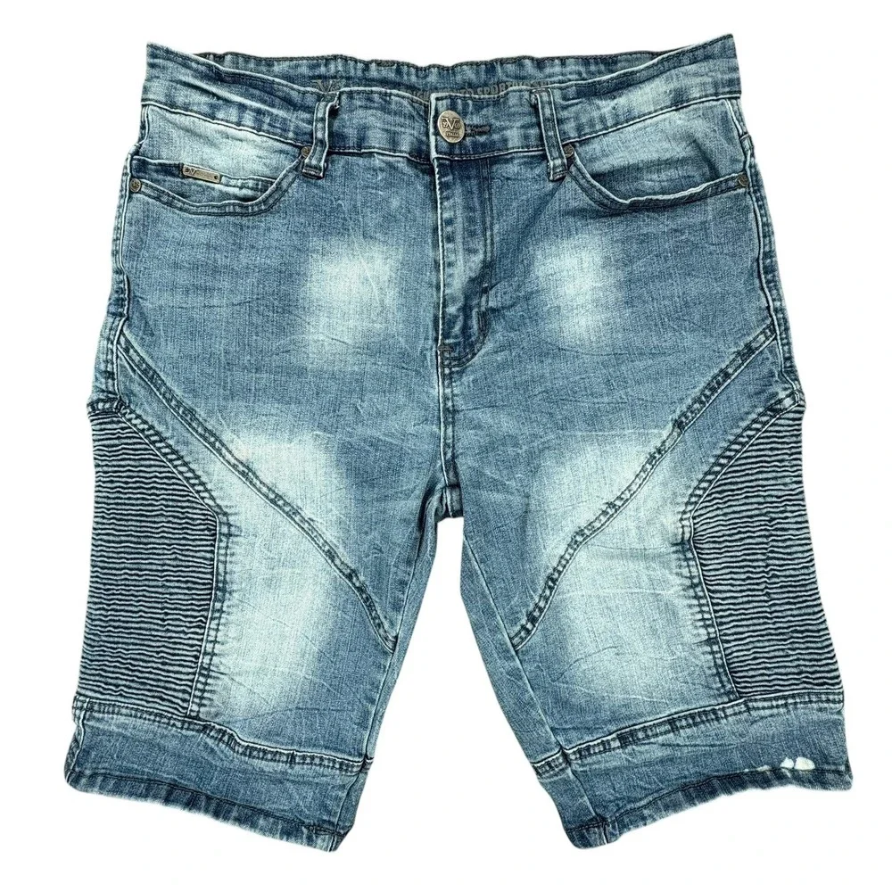 Versace V1969 Abbigliamento Sportivo Shorts Mens 30 Blue‎ Denim Moto Acid Wash